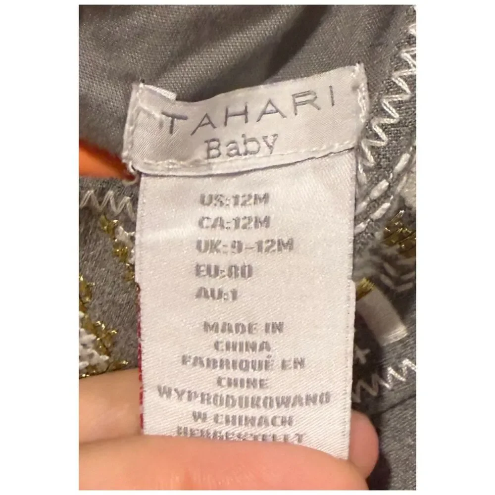 TAHARI BABY Gray Gold Embroidered Pleated Party Girl Dress